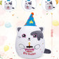 Birthday Stuff Cat Plush Gift - Adorable Blue White Cat Stuffed Doll, Cute Birthday Hat And Cake, Soft Huggable For Kids' Gifts,