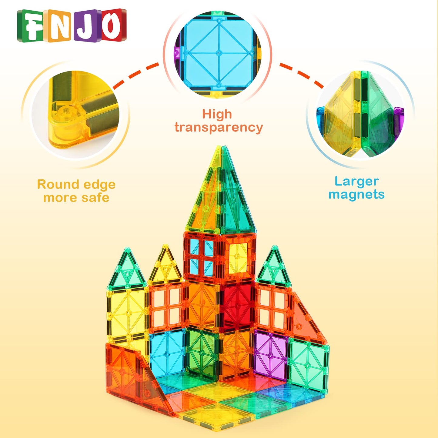 Fnjo Magnetic Tiles, 64 Pcs Magnetic Building Blocks, Magnets Building Set, Stem Toys For Kids Boys And Girls Creative And Inspi