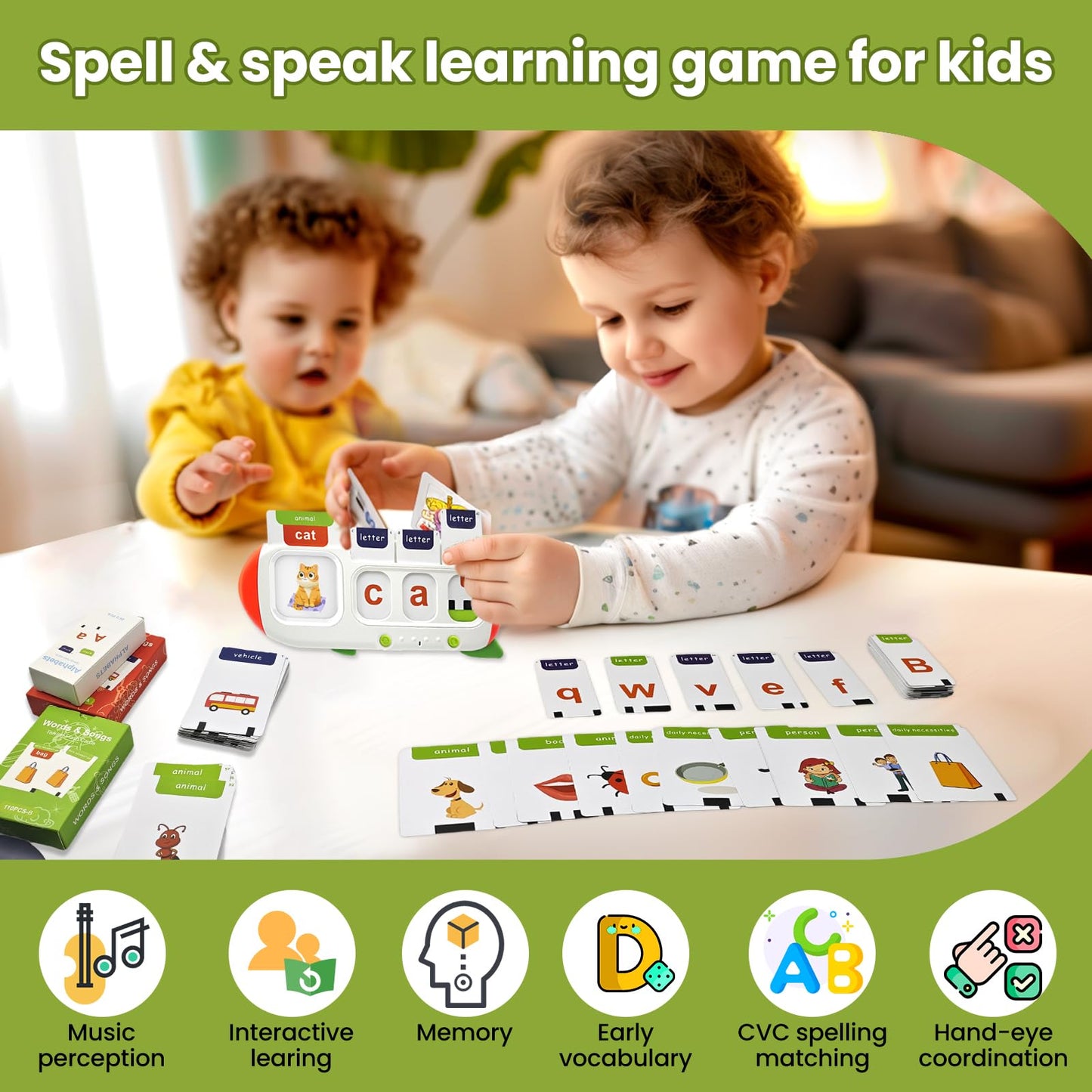 Hubfivy Talking Flash Cards For Toddlers 2 3 4 5 6 7 8,Sight Words Sensory Montessori Learning Toys With Autism,Cvc Word Spellin