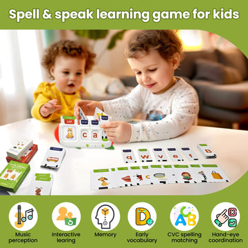 Hubfivy Talking Flash Cards For Toddlers 2 3 4 5 6 7 8,Sight Words Sensory Montessori Learning Toys With Autism,Cvc Word Spellin
