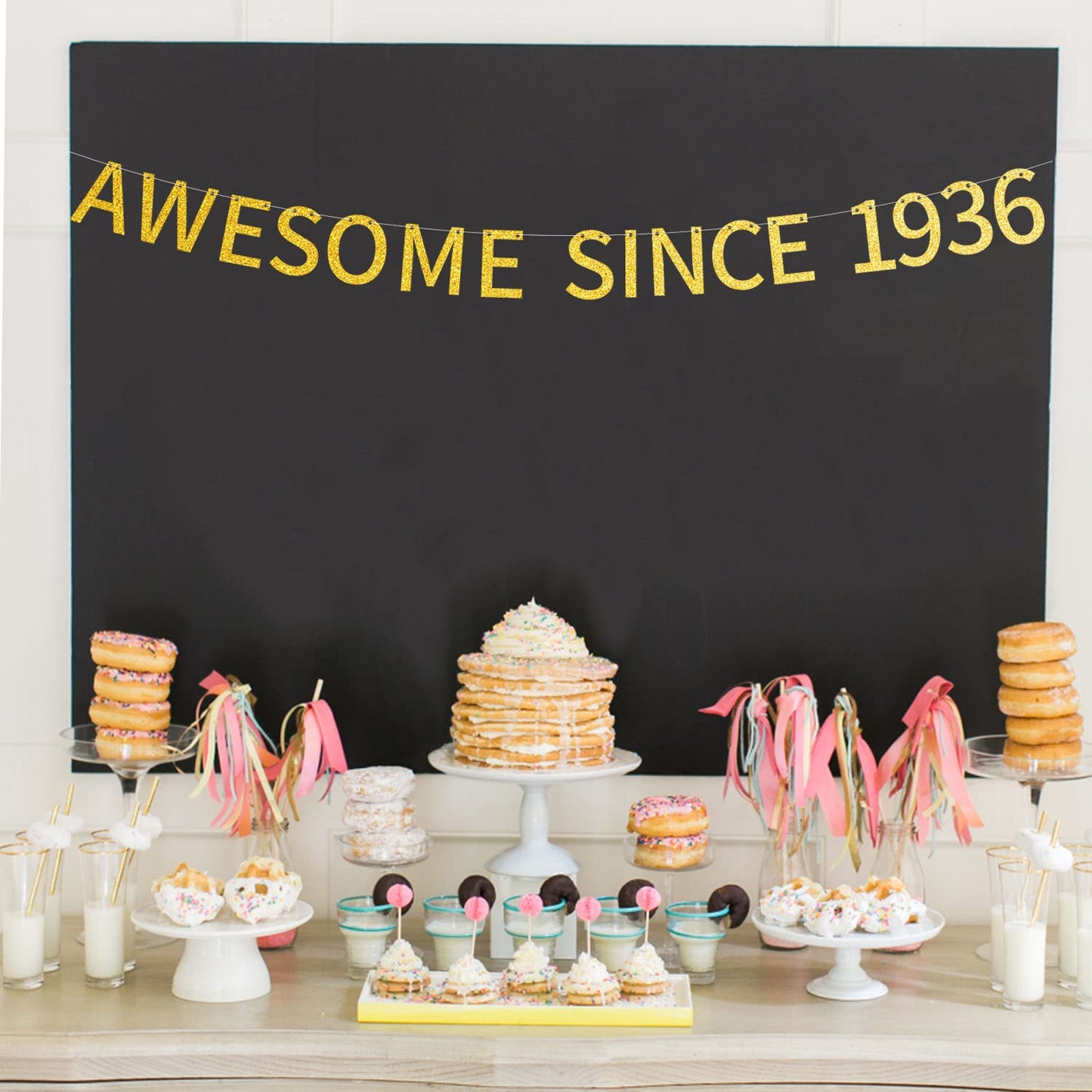 Awesome Since 1936 Banner Pre-Strung Happy 88Th Birthday Banner Gold Glittery 88 Eighty Eight Years Old Birthday Party Decoratio