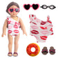 Msyo 18 Inch Doll Swim Accessories Set, Passionate Doll Beach Sunbathing Playset For American Doll Girls, Includes Doll Bikini Swimsuits, Heart-Shaped Sunglasses, Goggles, Sandals And Swimming Ring