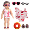 Msyo 18 Inch Doll Swim Accessories Set, Passionate Doll Beach Sunbathing Playset For American Doll Girls, Includes Doll Bikini Swimsuits, Heart-Shaped Sunglasses, Goggles, Sandals And Swimming Ring