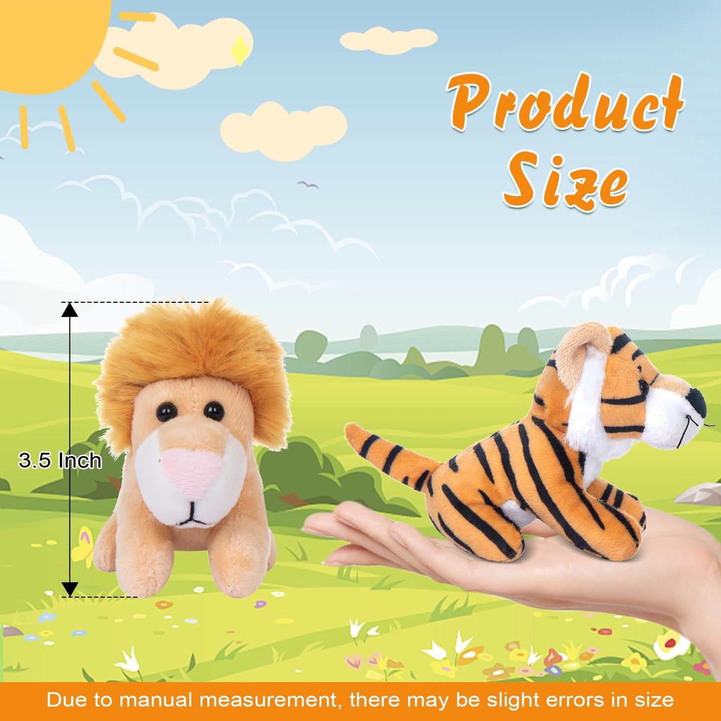 My Oli 10 Pack Plush Wild Animals Toys 3.5 Inch Jungle Small Stuffed Animal Bulk Plush Toys For Kids, Plush Tiger Lion Elephant Monkey Hedgehog Rabbit Squirrel Owl Fox Bison