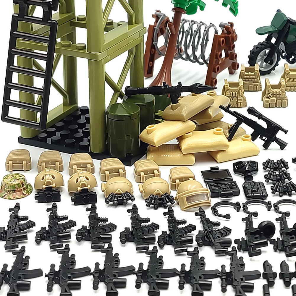 DSPITWOD Military  Pack Building Block Toys Army Accessories with Sentry Guard Tower Set Compatible with Mini Figure Brick Toy for Boys Age 6-12 Years
