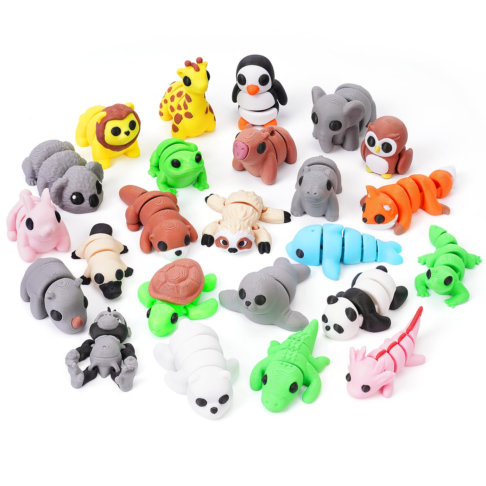 24Pcs Mini 3D Printed Animals Set Easter Basket Stuffers Animals Figurines Set Articulated Flexible Toy Tiny Animals Figurines Exquisite Cute Pocket Pets Toy 3D Printed Miniature Figurines Easter Egg Fillers