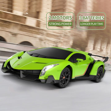 WONDER DREAM Lamborghini VENENO Remote Control Car 1:24 Scale Green LED Toy for Boys Age 3-12 Christmas Birthday Gift