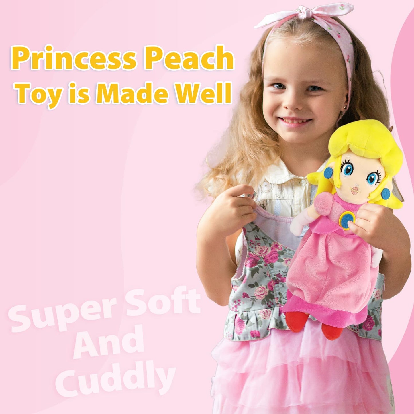 Kilative Princess Peach Plush Toy Princess Peach Doll Collection Mario Plush Stuffed Animals Toys 11 Inch (Pink Sweet Gift For Mario Fans