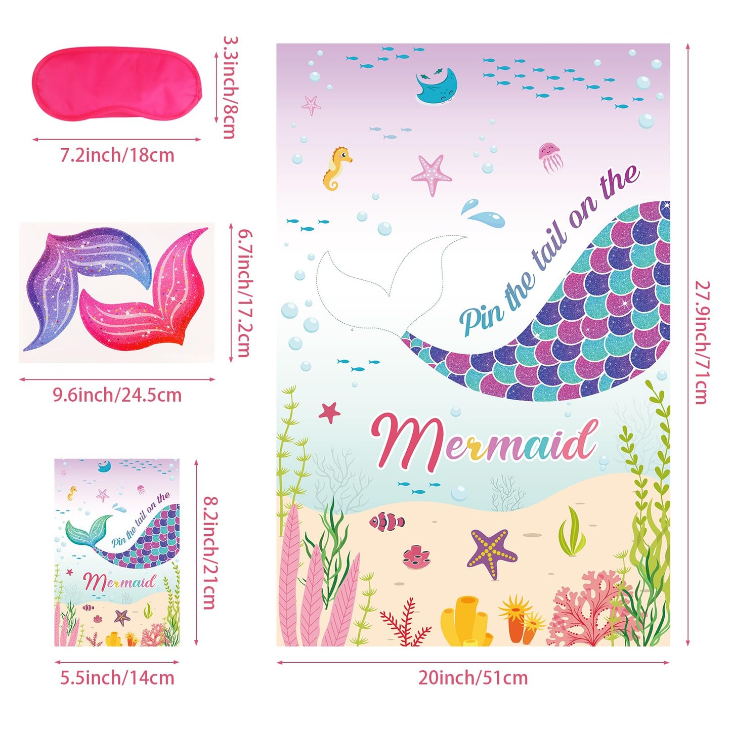Eaezerav Pin The Tail On The Mermaid Game With 32 Tails Under The Sea Party Decorations For Kids Mermaid Birthday Party Favors