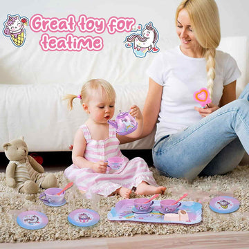 19Pcs Rainbow Unicorn Toys Tea Party Set for Little Girls, Birthday Gift for Age 3 4 5 6 Year Old, Princess Tea Time Set Toys fo
