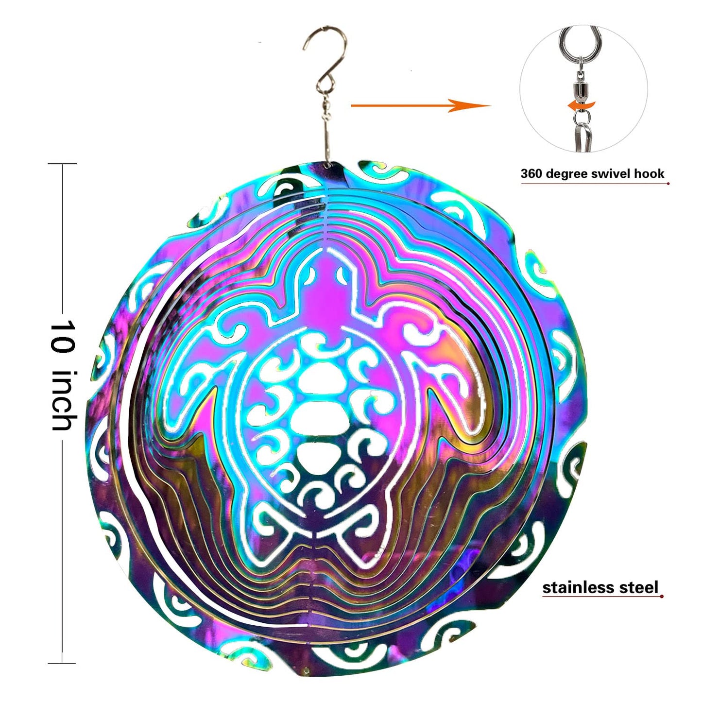 Dinoneyi Wind Spinner Outdoor Metal 3D Wind Spinner Hanging Turtle Yard Garden Decor Gifts Stainless Steel Turtle Spinners With