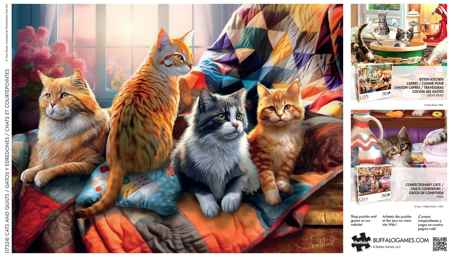 Buffalo Games - Tom Wood - Cats And Quilts - 750 Piece Jigsaw Puzzle For Adults -Challenging Puzzle Perfect For Game Nights - Finished Size Is 24.00 X 18.00