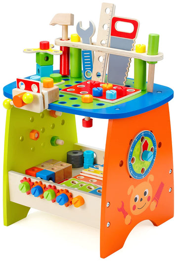 Ohuhu Kids Tool Set: 89Pcs Wooden Toddler Tool Workbench Toy Set with Construction Learning Educational Bench Play Toys for Boys