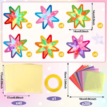 Qyeahkj 36 Set Summer Star Suncatchers Crafts for Kids DIY Star Window Tissue Paper Craft Kit Art Ornament Hanging Decor for Sch