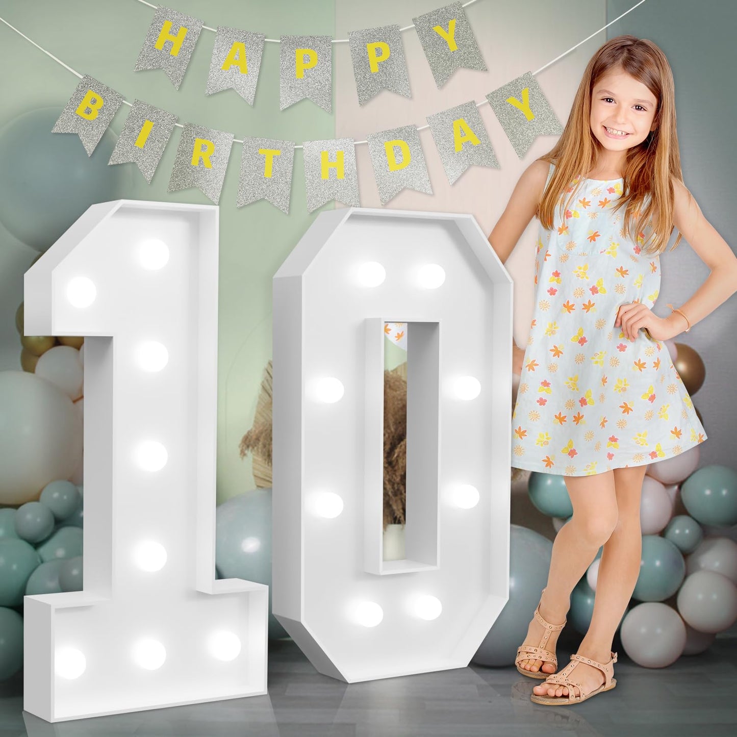 Imprsv Marquee Numbers Large 10Th-Birthday Decorations: 3Ft Light Up Number 10 Birthday Decoration For Boy Girl Ten Year Old Bir