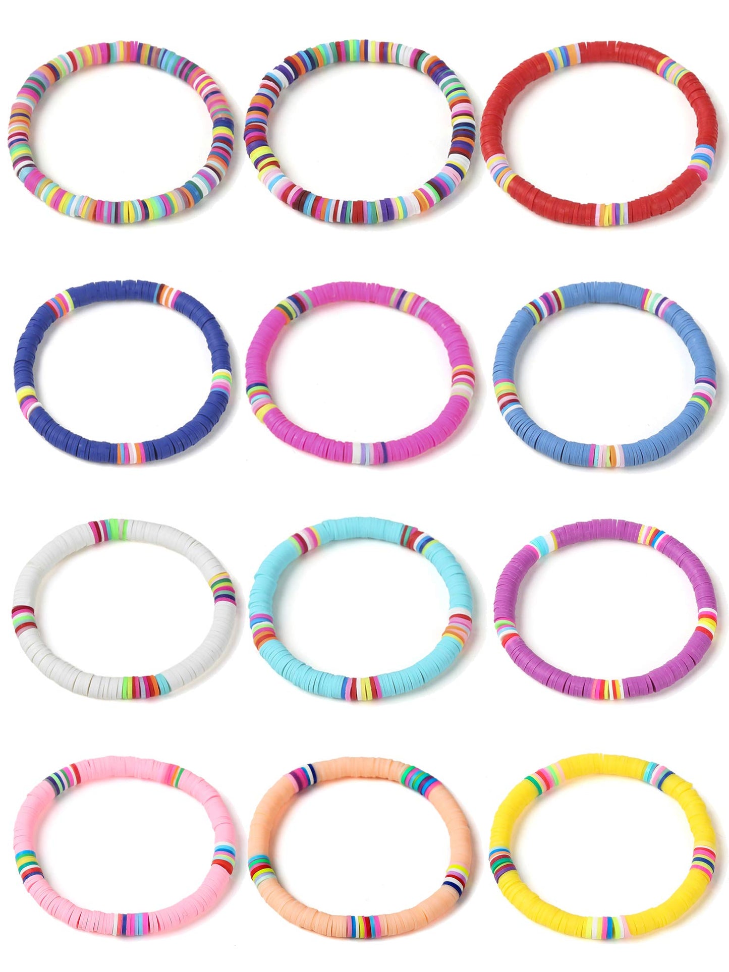 Cooluckday Heishi Surfer Bracelets For Women Boho Beaded Bracelet Friendship Polymer Clay Rainbow Bracelet Stack Vinyl Disc Stac