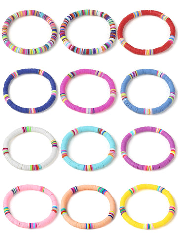 Cooluckday Heishi Surfer Bracelets For Women Boho Beaded Bracelet Friendship Polymer Clay Rainbow Bracelet Stack Vinyl Disc Stac