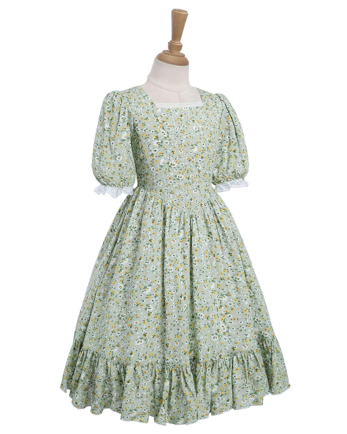 Nuoqi Prairie Dresses for Girls, Girls Laura Ingalls Wilder Costume Pioneer Colonial Dress 6-7, Green