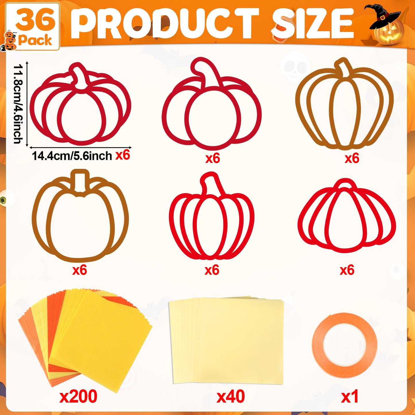 36 Set Fall Pumpkin Suncatchers Crafts for Kids DIY Autumn Window Tissue Paper Crafts Kit Thanksgiving Pumpkin Hanging Decor for