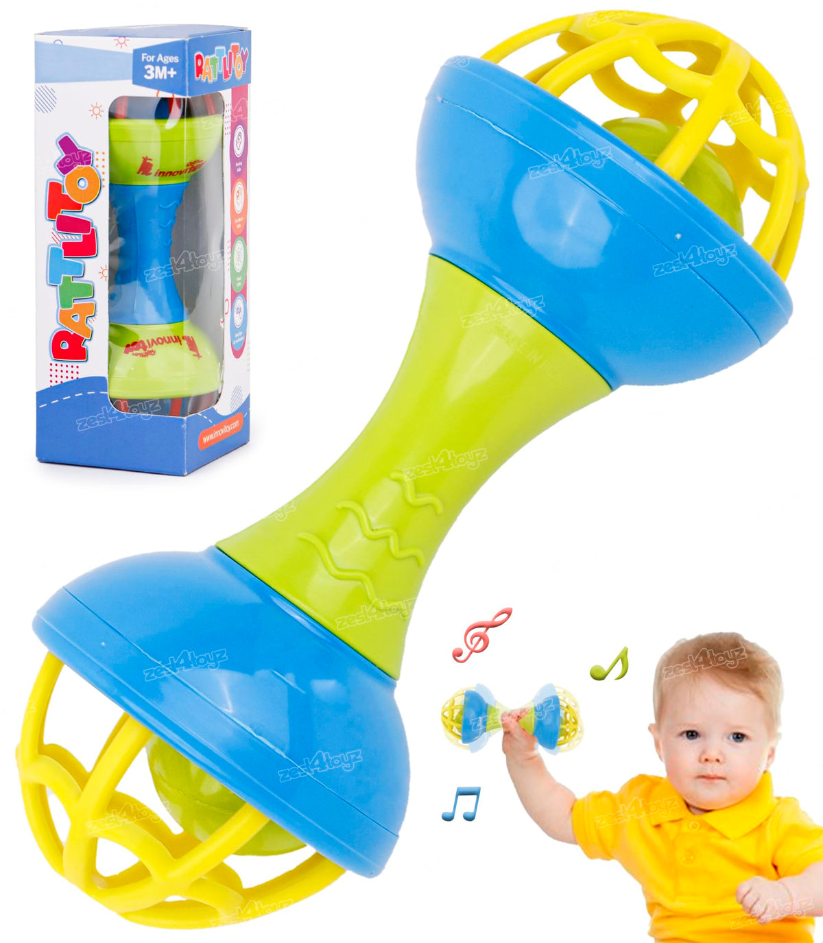 Zest 4 Toyz Baby Rattle Toy for Toddler Colorful SoftGrip Rattles Teether Toys for Babies Toy with Gentle Sound BPAFree Safe f
