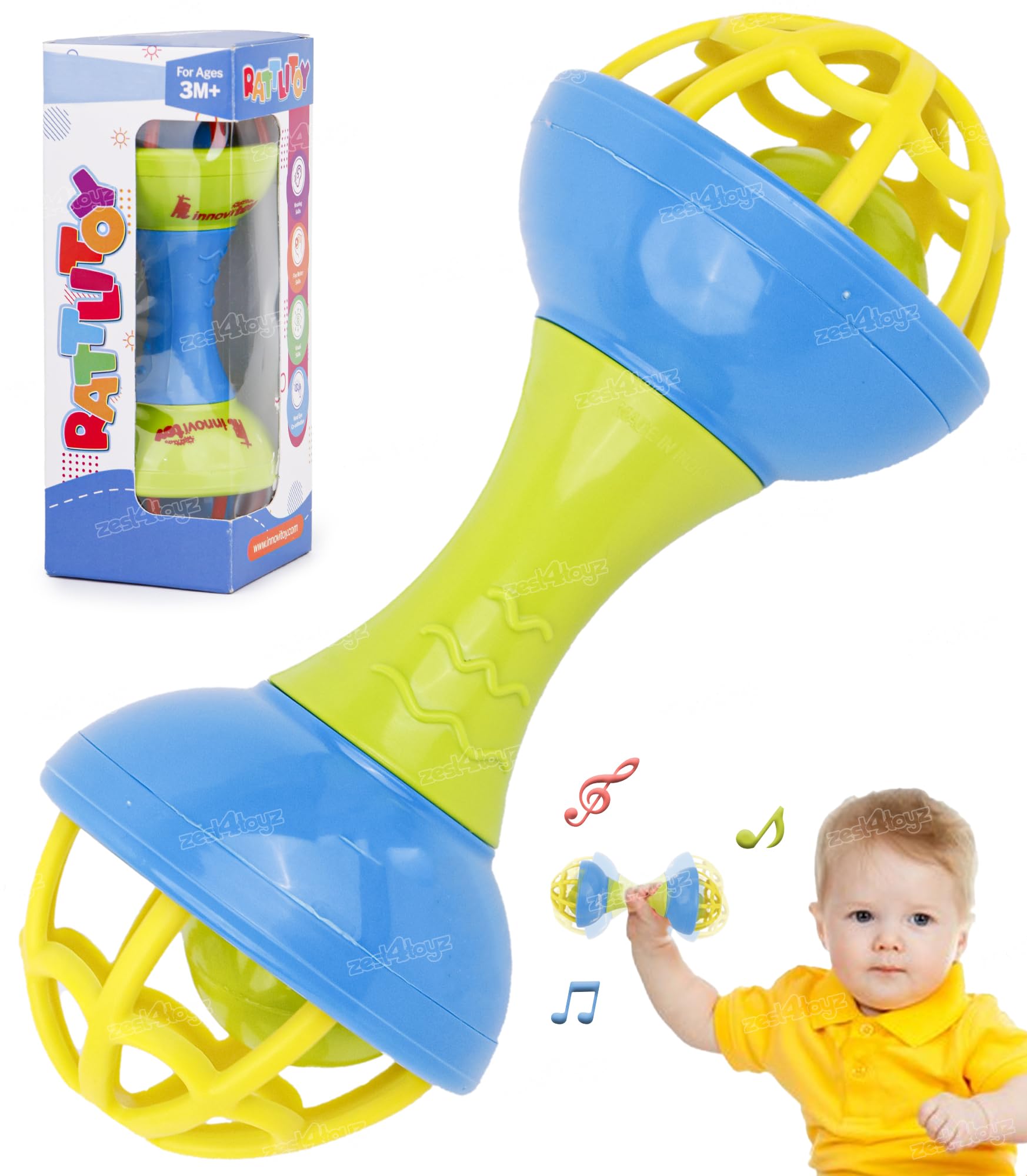 Zest 4 Toyz Baby Rattle Toy for Toddler Colorful SoftGrip Rattles Teether Toys for Babies Toy with Gentle Sound BPAFree Safe f
