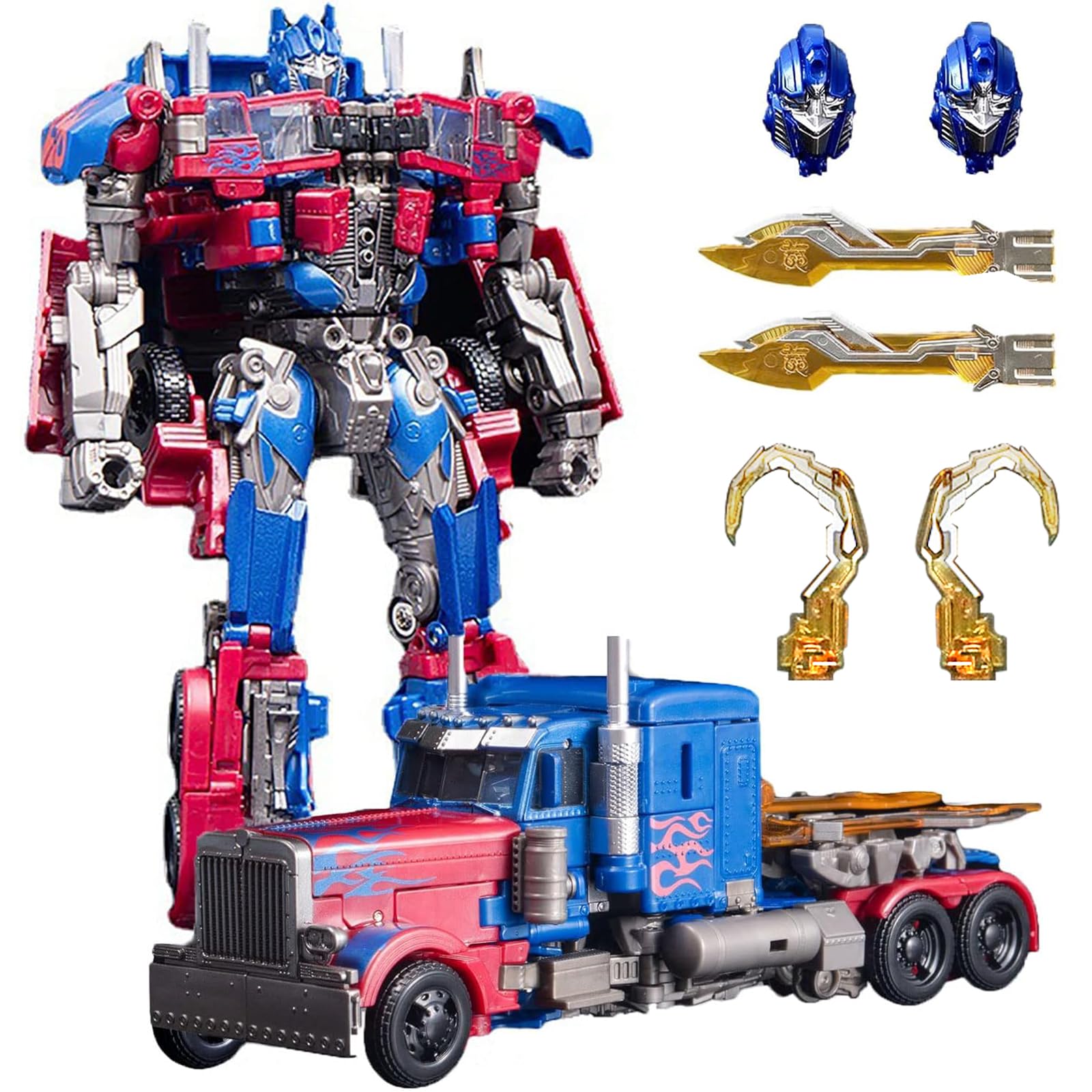 Qccx Car Robot Toys, Deformation Toy Cars, Action Figure With Two Extra Interchangeable Head - Part Of Alloy
