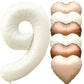 Jonhamwelbor 40 Inch Number 9 Balloon Cream White Large Size Foil Helium Number Balloon With Big Heart Balloons For Girl And Boy