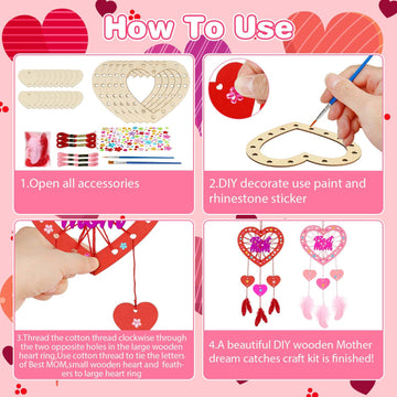 Fennoral 6 Pack Mom Dream Catcher Craft Kit For Kids Paint You Own Mother'S Day Dream Catcher Diy Coloring Wooden Art And Craft