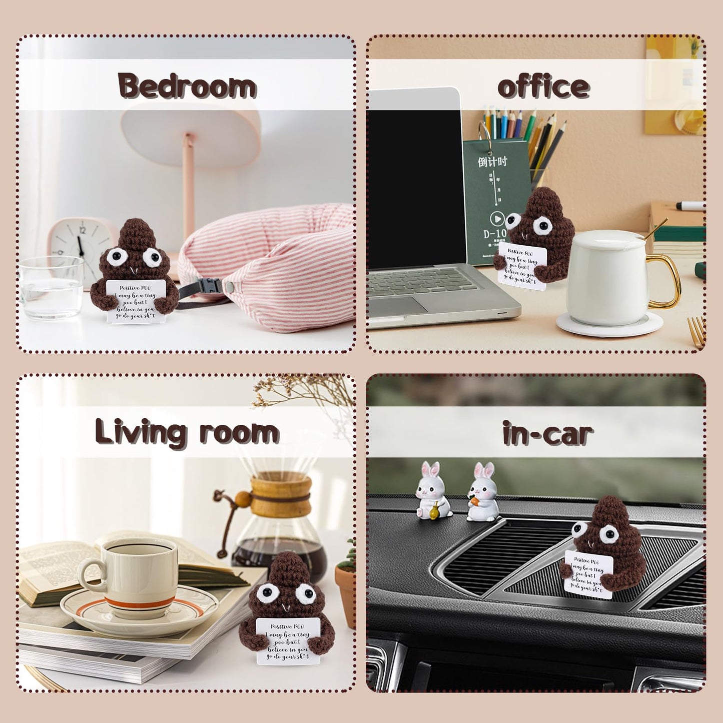Lestp Miniature Figure - Positive Poo Crochet Nugget Plush, 2.6 inches, Knitting Wool, Cute Office Decor Gift for Coworkers
