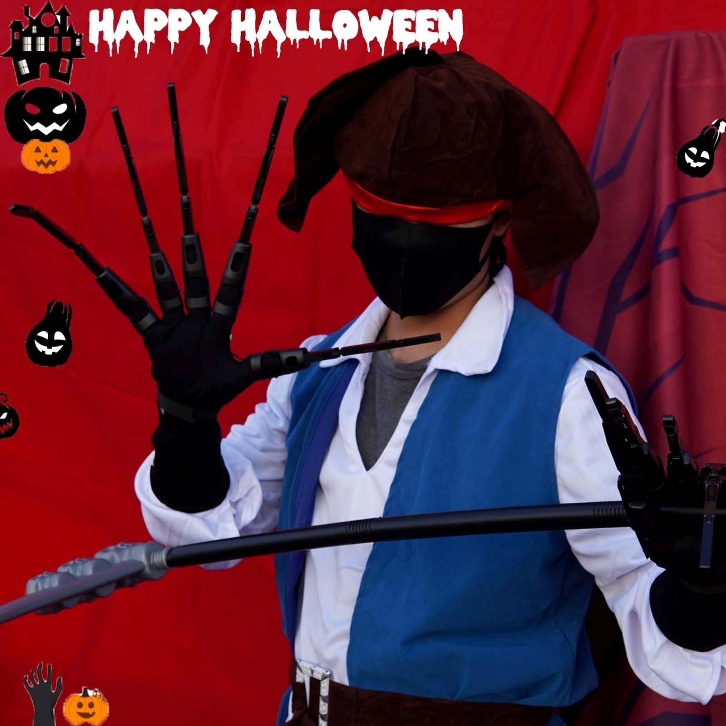 Halloween Articulated Fingers With Protective Gloves, Articulated Finger Extensions, Scary Skeleton Bone Claw Hand, Halloween Pr
