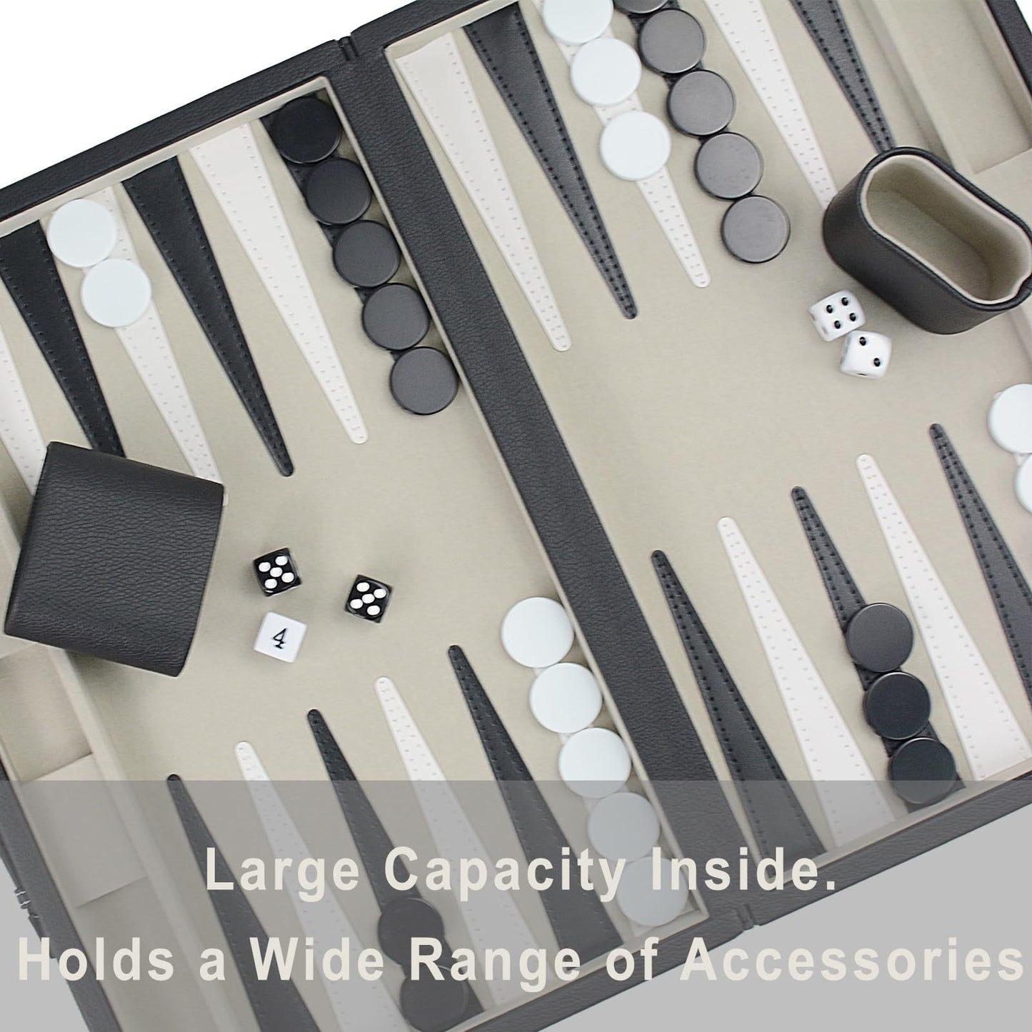 Backgammon Set 15 Inches Backgammon Sets For Adults, Gray & Black,Wooden Backgammon Board Game With Leather Case(Gray)