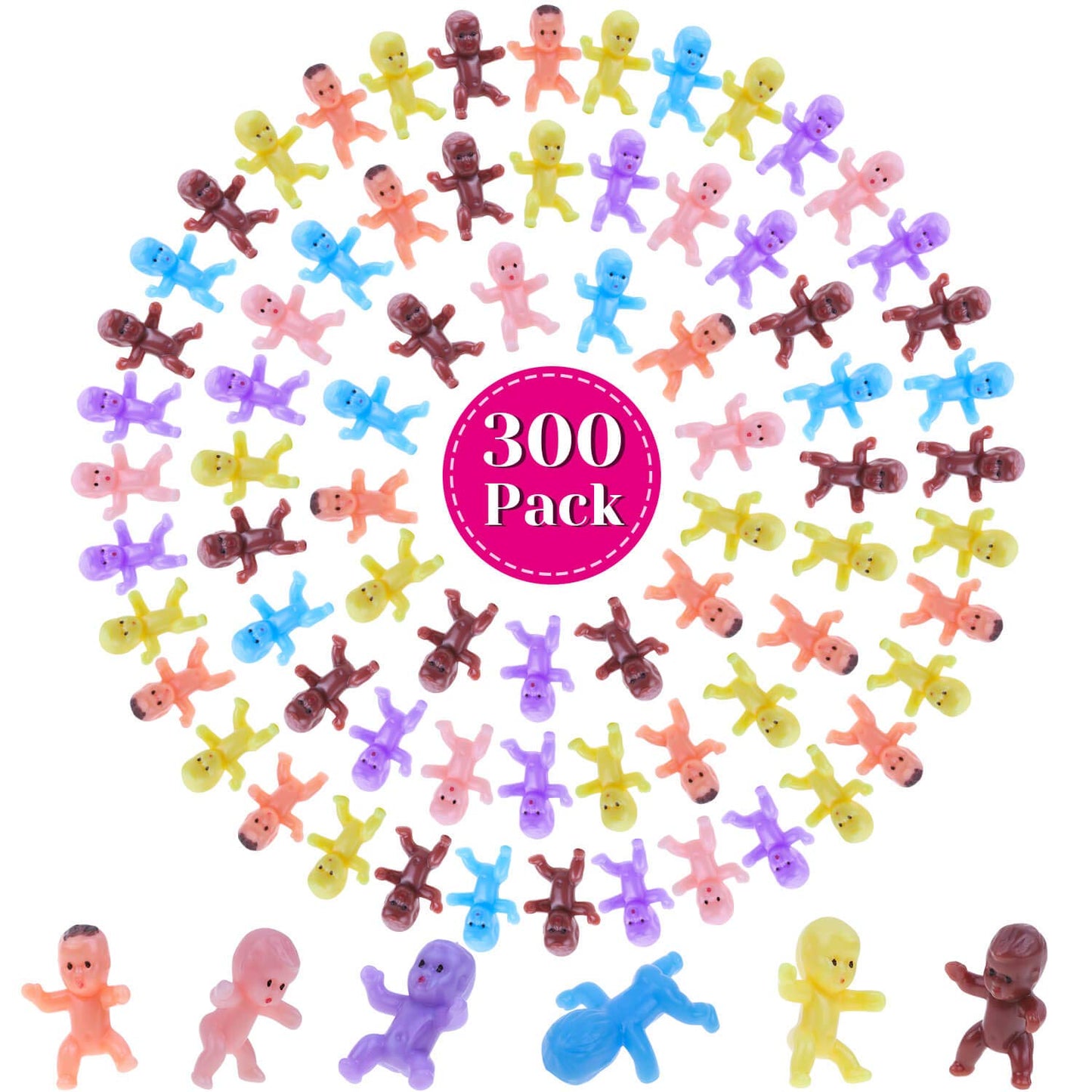 selizo Mini Plastic Babies for Baby Shower, 300pcs Tiny Baby Figurines Mini Babies Bulk for Ice Cube Babies, Small King Cake Bab