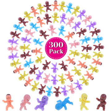 selizo Mini Plastic Babies for Baby Shower, 300pcs Tiny Baby Figurines Mini Babies Bulk for Ice Cube Babies, Small King Cake Bab