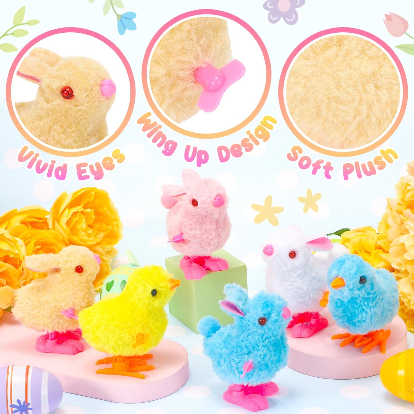 Tagitary Bunny and Jumping Chick Wind Up Toys Easter Plush Rabbit and Chicken Toy for Kids Toddlers Easter Egg Hunt Basket Party Favor Stocking Stuffers Classroom Prizes Christmas Birthday Gift