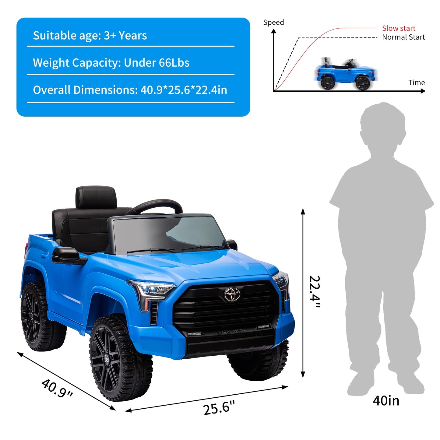 12V Ride on Car for Kids, Licensed Toyota Ride on Truck, Battery Powered Electric Car with Music, LED Lights, Suspension System,