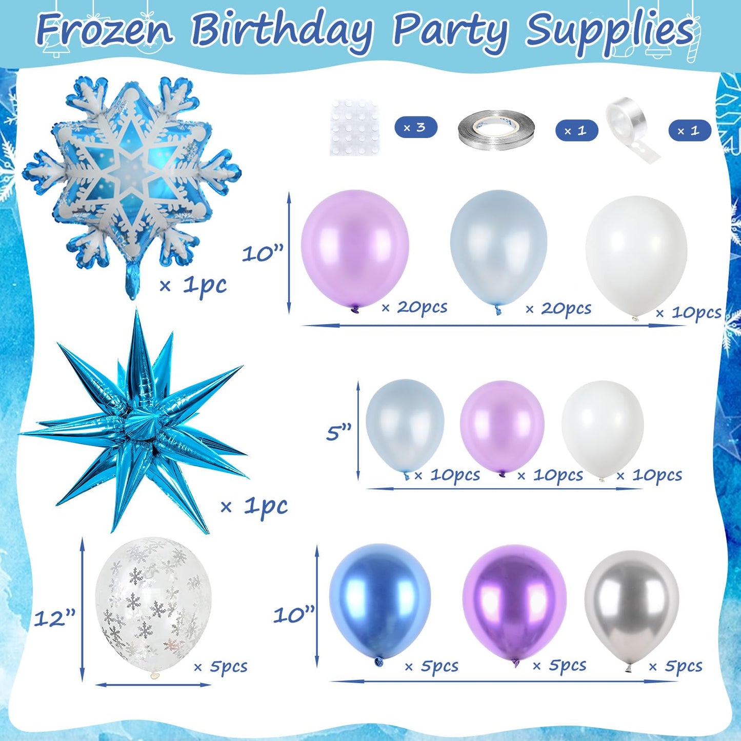 Frozen Balloon Garland Arch Kit, Snowflake Pearl Blue Purple Metallic Purple Blue Silver And White Balloons For Winter Wonderlan
