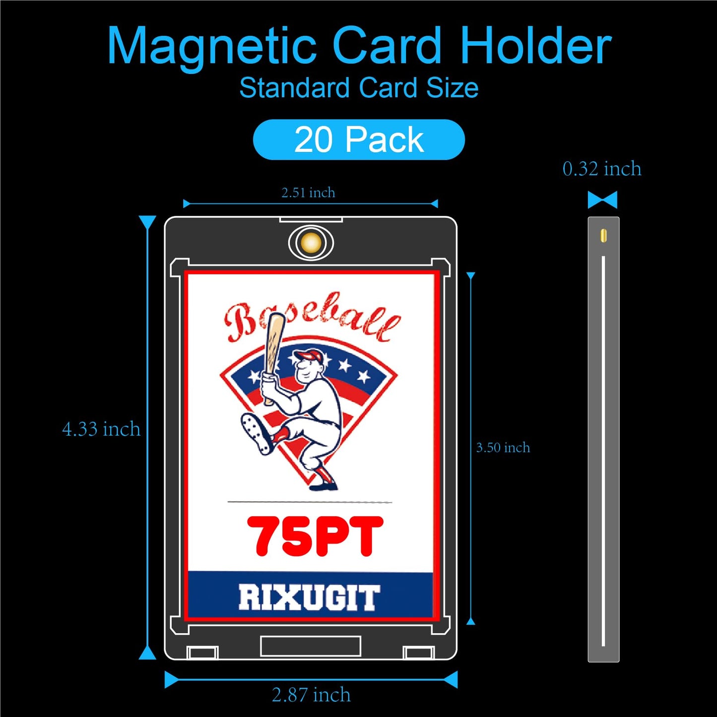 20-Pack One Touch Magnetic Card-Holder - 75Pt Card Magnetic Case, Magnet Card Holder For Baseball, Football, Basketball, Hockey,