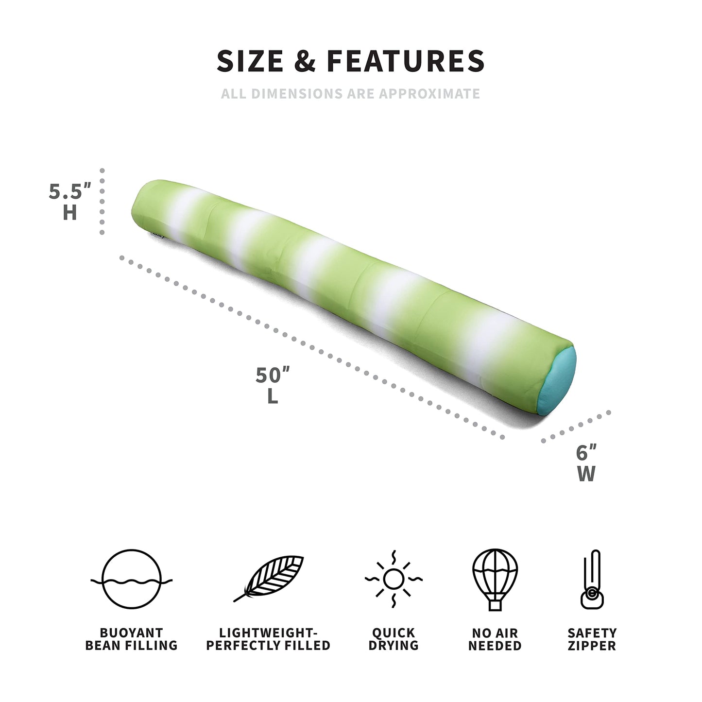 Big Joe Noodle No Inflation Needed Pool Float, Rolling Wave Lime Double Sided Mesh, Quick Draining Fabric, Jumbo 4 Feet