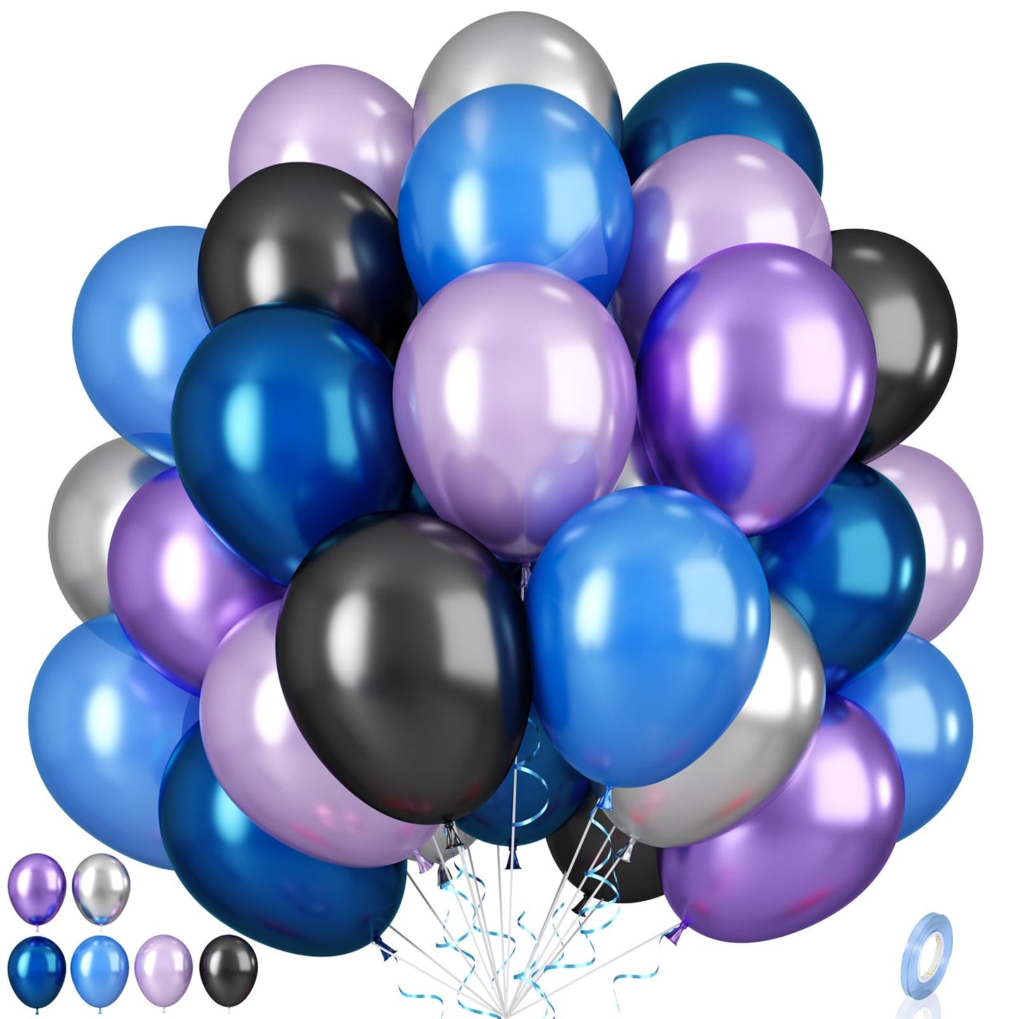 Outer Space Balloons, 55Pcs Galaxy Blue Balloons Metallic Black Purple Silver Balloons Blue And Purple Latex Balloons Pearl Blue