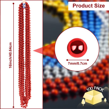 ZYFLSQ 100 Pcs 33'' 7mm Metallic Red Beads Necklaces, Bulk Mardi Gras Beaded Necklaces, Party Beads Costume Necklaces
