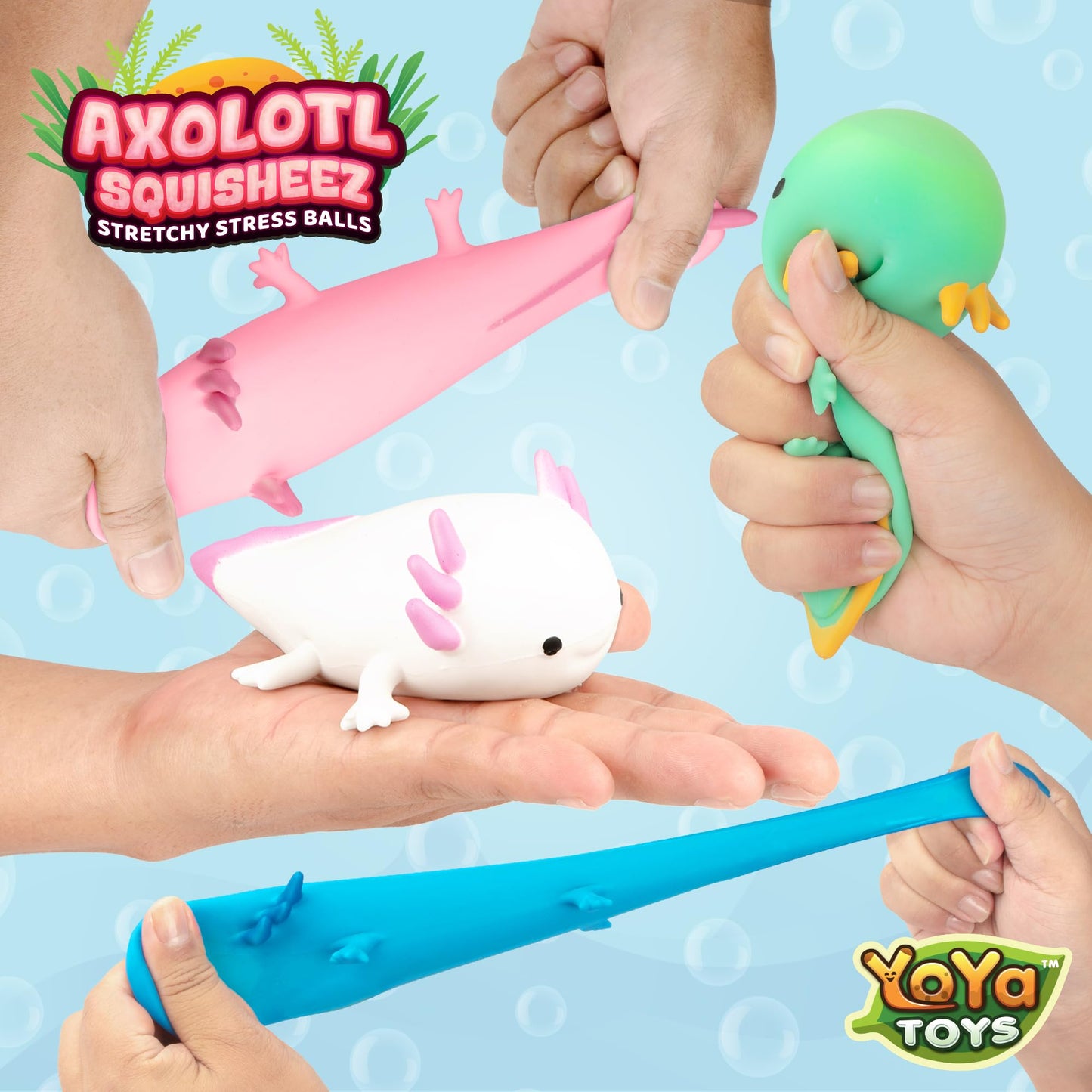 Yoya Toys Squisheez Axolotl 4Pack - Mini Squishy Animal Toys For Stress Relief - Fun And Cute Toys For Kids And Adults - Kawaii