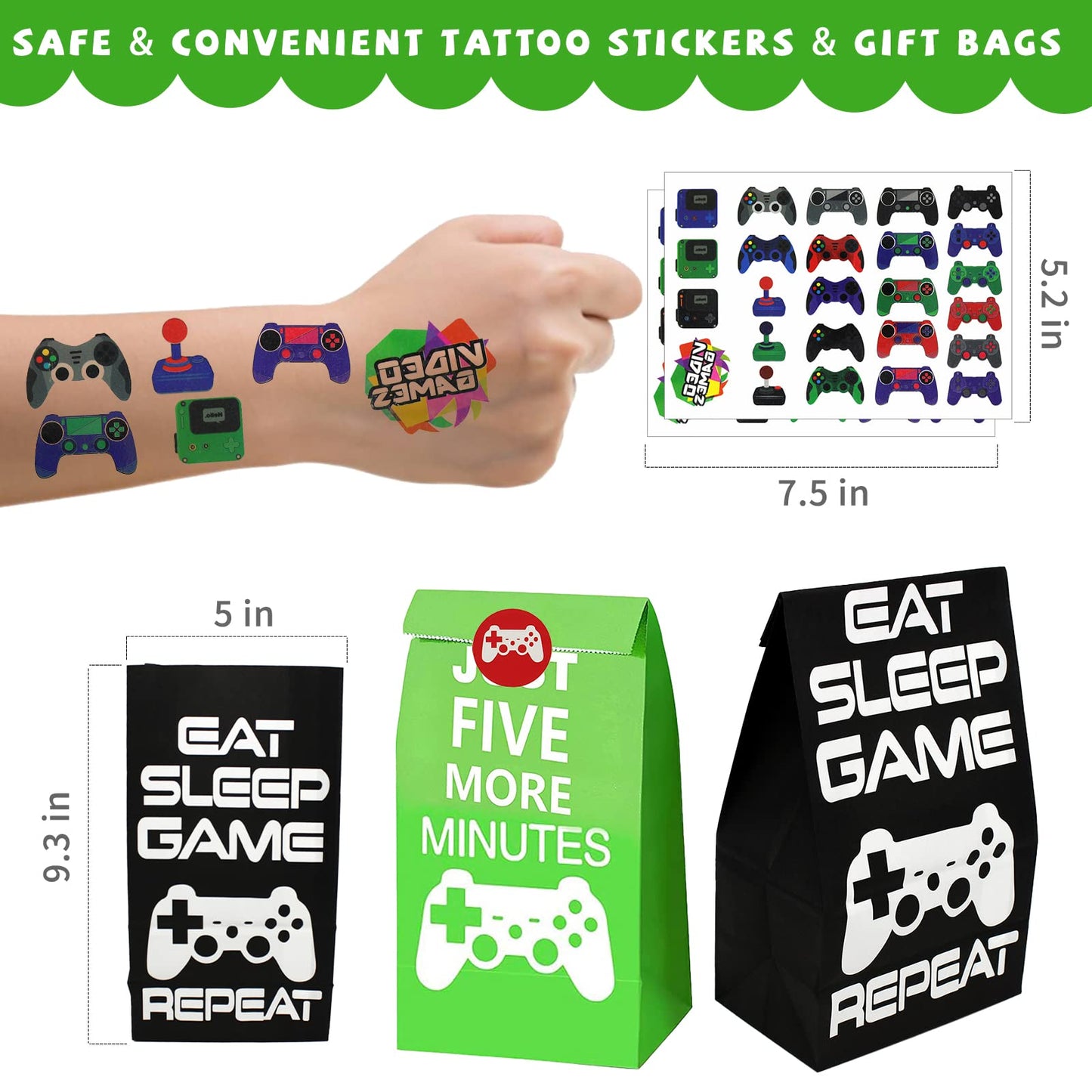 Bluegogo Video Game Party Favors, Gamer Party Favors - Vip Passes Keychains Tattoo Stickers Shoe Charms Button Caps Bags For Gam