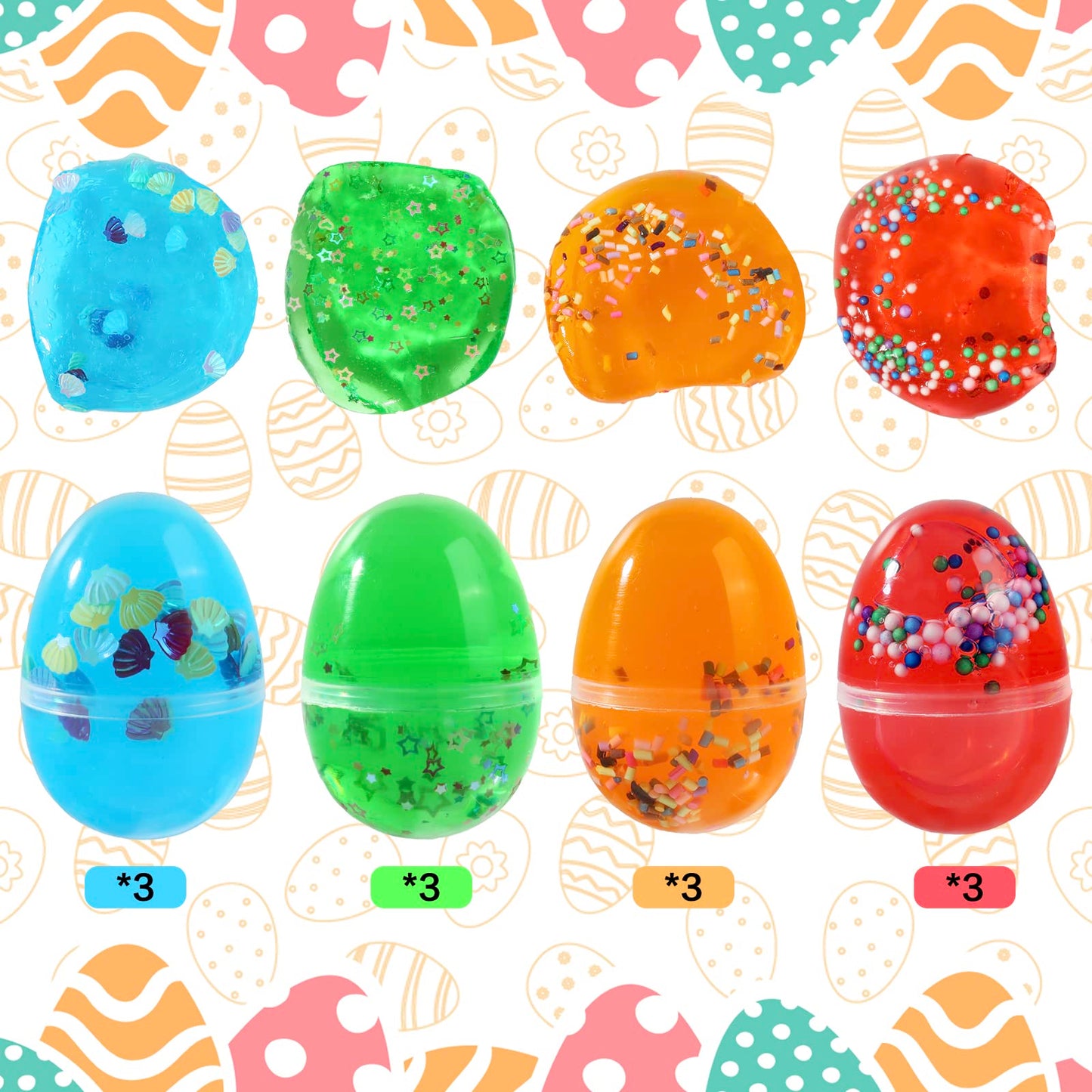 JDSTY 12Pack Easter Basket Stuffers Easter Eggs Slime Packs Stress Relief Colorful Slime for Boys Girls Easter Basket Gifts Fill