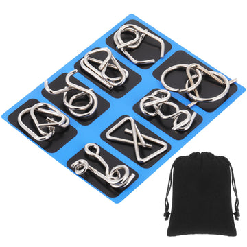 Yilloog Metal Wire Puzzle Set Of 8 With Pouch, Brain Teaser Puzzles Iq Test Puzzle Ring Disentanglement Unlock Interlock Game Tr