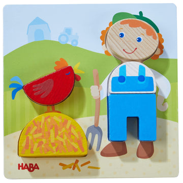 Haba On The Farm Beginner Pattern Blocks Puzzle With 3 Background Scenes And 14 Wooden Pieces - Ages 18 Months + (Made In Germany)