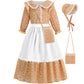 Aoiviss Girls Pioneer Costume Floral Colonial Prairie Dress for Little Kids with Apron and Bonnet, Yellow