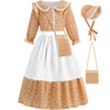 Aoiviss Girls Pioneer Costume Floral Colonial Prairie Dress for Little Kids with Apron and Bonnet, Yellow