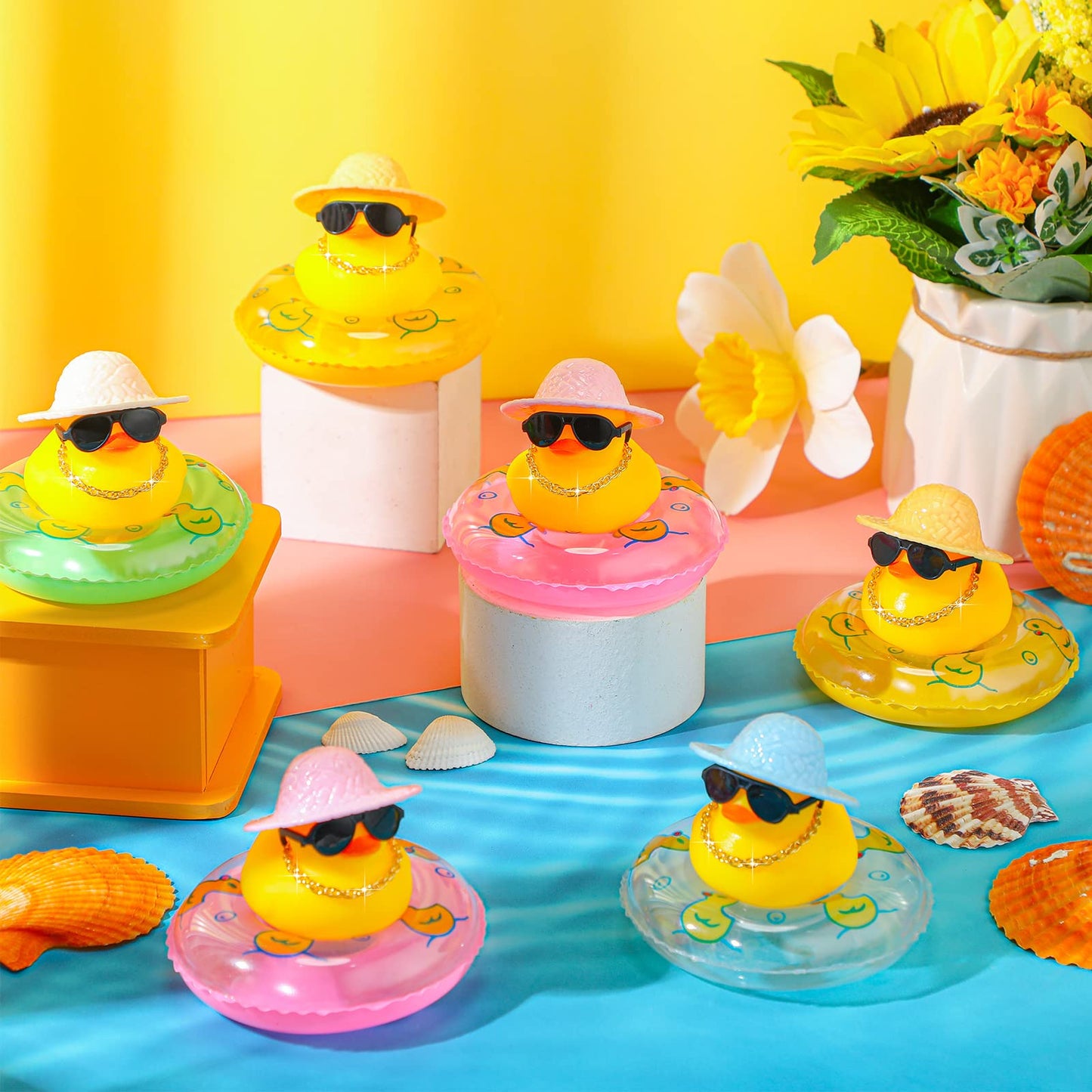 Sotiff Mini Rubber Ducks Bulk For Kids Children Cute Yellow Duck Toy For Dashboard Of Car Bathtub Ornaments With Sunglasses Swim