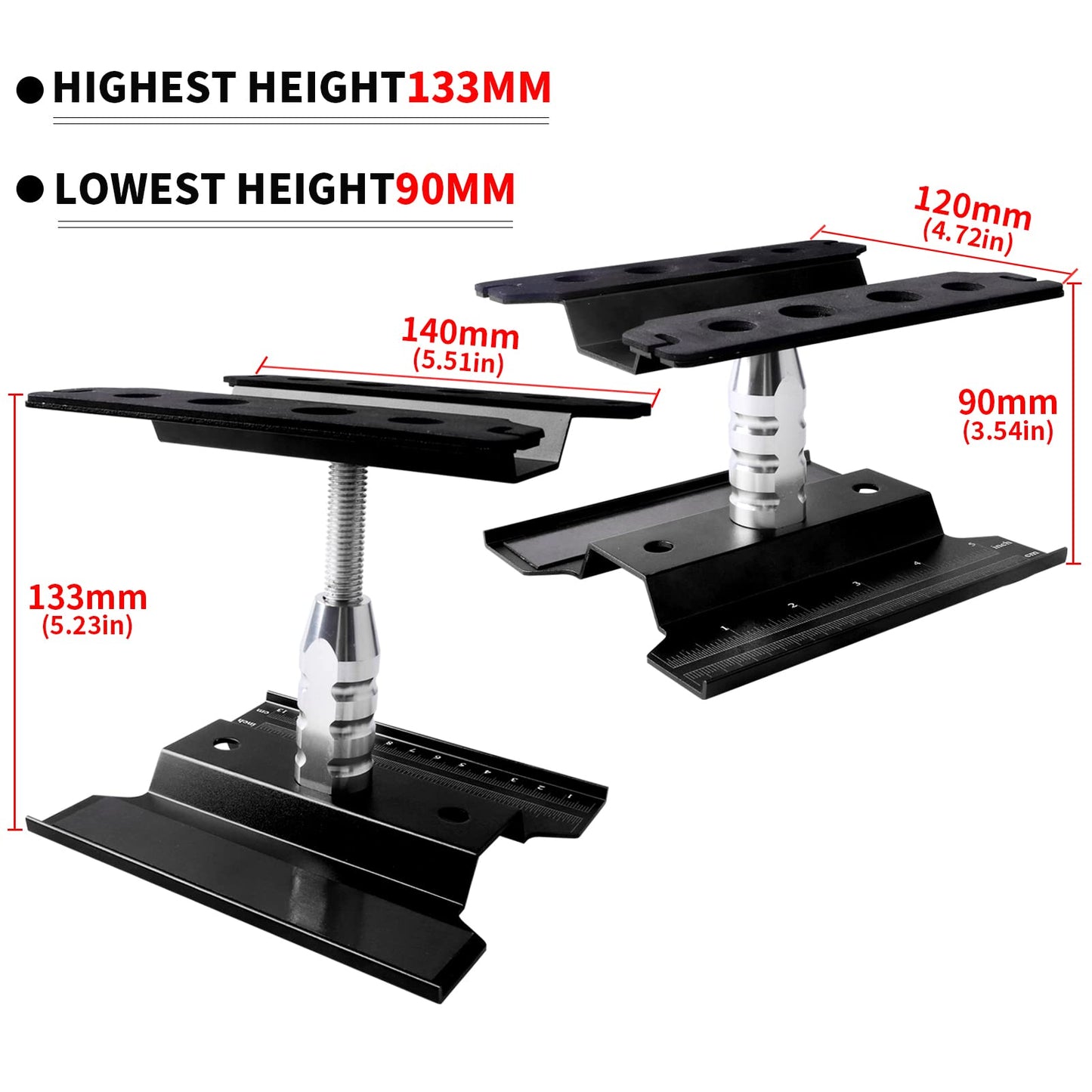 RC Car Work Stand Aluminum Repair Workstation 360 Degree Rotation Lift Lower w/Screw Tray Tools for 1/10 1/12 1/16 Scale Traxxas