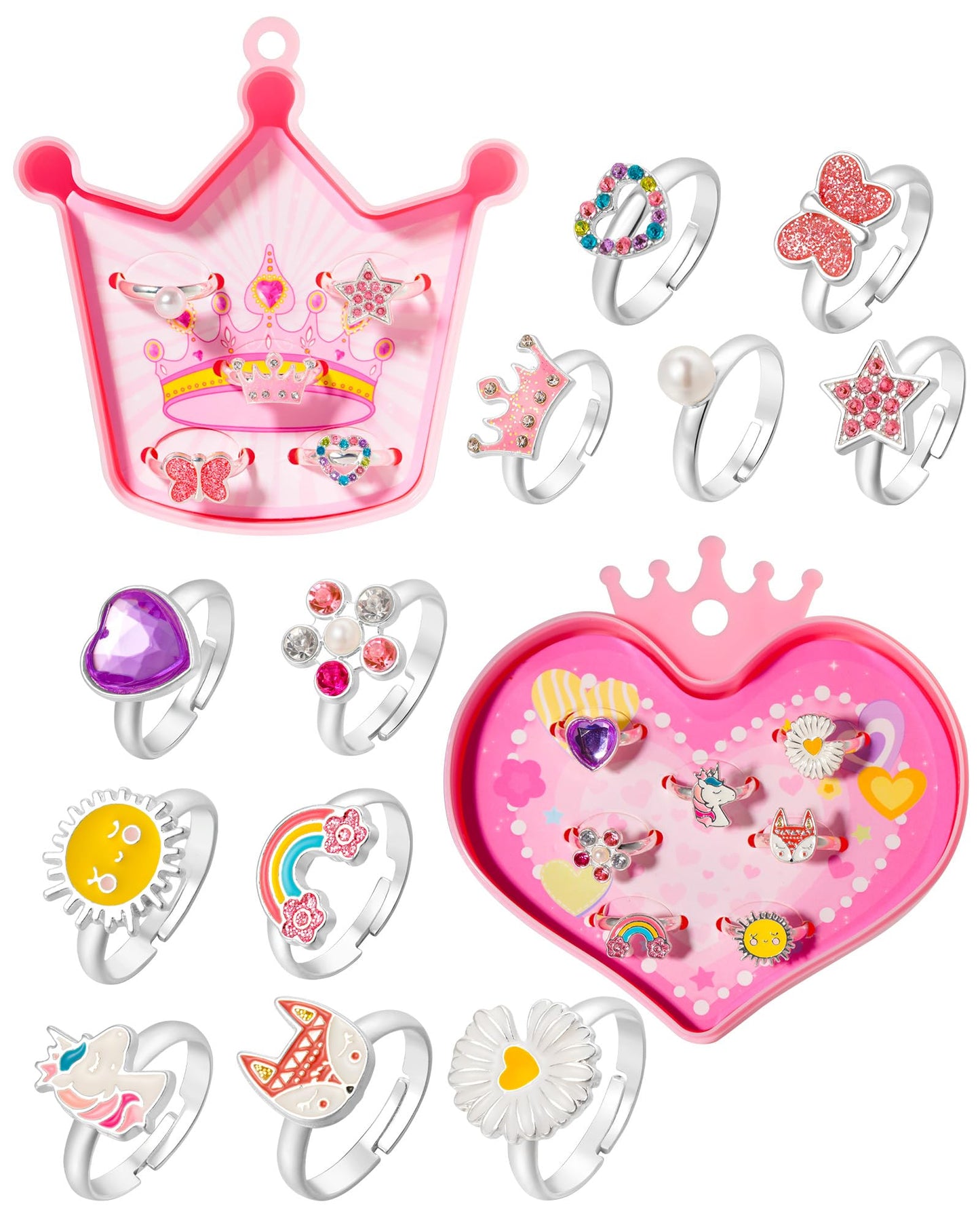 PinkSheep Gifts for Girls' birthday Toys 12pcs Adjustable Rings Unicorn Ring Crown Ring Birthday Gifts Gift for 3 4 5 6 7 8 9 10